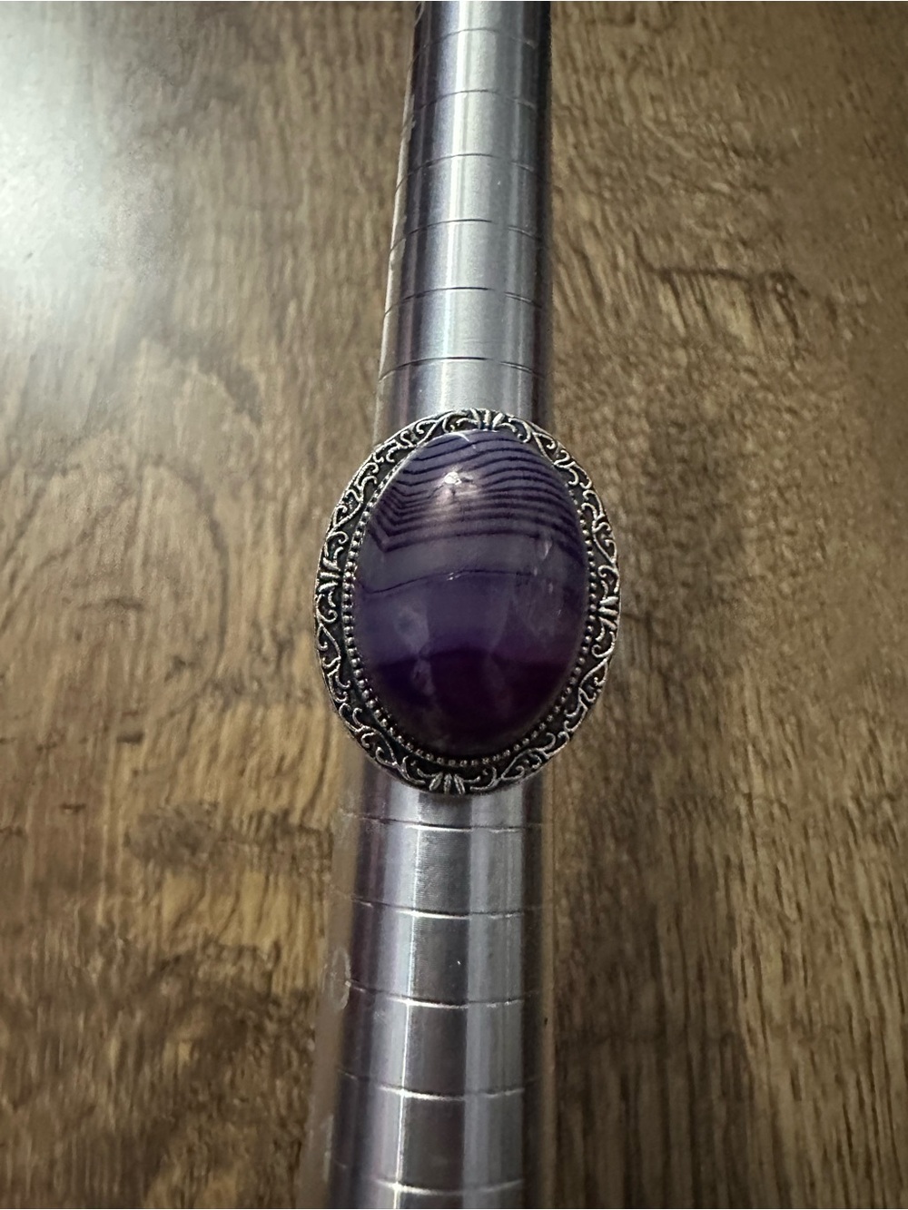 Purple Botswana Agate ring with silver setting
